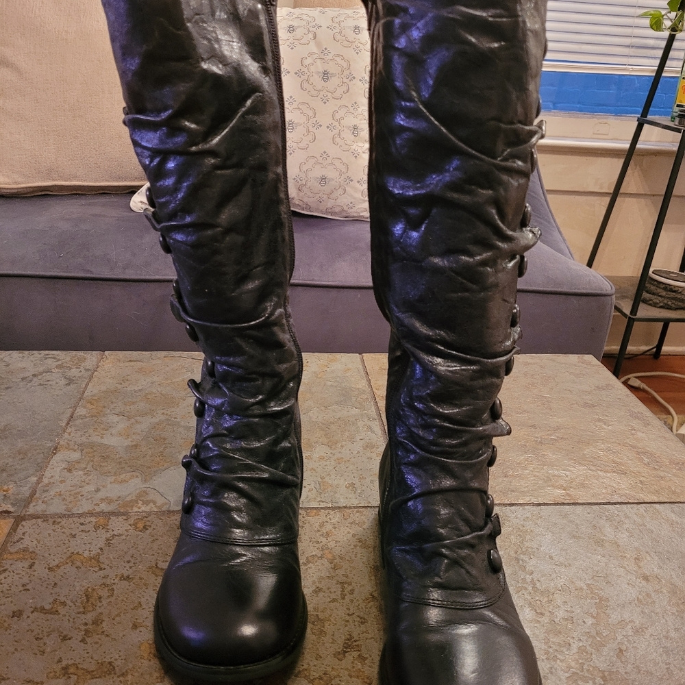 Miz Mooz Bloom Boots Black Leather Tall Victorian Style Size 8